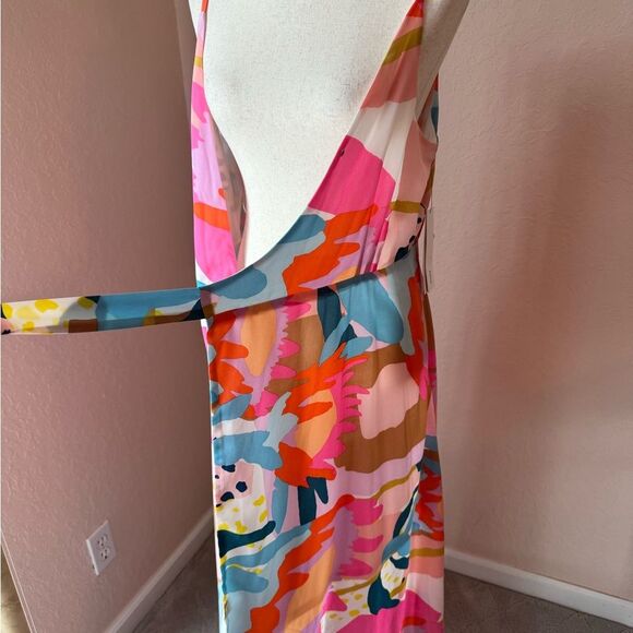 NWT AQUA Floral Print Maxi Dress wrap long summer dress w belt Bloomingdales L - Picture 15 of 15